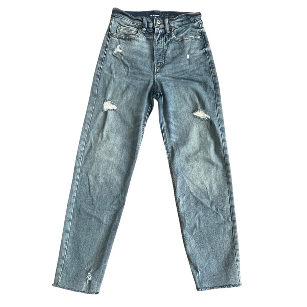 Old Navy Extra High Rise Sky-hi Straight Jeans Women’s Size 0
Cut Off Button Fly